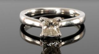 18CT WHITE GOLD SOLITAIRE DIAMOND RING, princess-cut diamond of 0.63ct, VS1 clarity, F colour,
