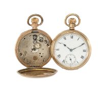 TWO GOLD PLATED SWISS POCKET WATCHES, one by Elsinore, with white enamel Roman dial and subsid.