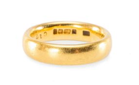 22CT GOLD WEDDING BAND, ring size L, 8.2g, in Crouch of Swansea ring box Provenance: private