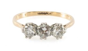 18CT GOLD THREE-STONE DIAMOND RING, total diamond weight approx. 0.6ct, ring size P, gross weight