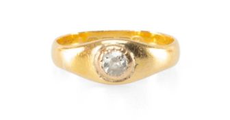 VICTORIAN DIAMOND SOLITAIRE RING, the old cushion-cut stone approx. 0.5ct, in a rubover setting