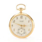 ART DECO 18CT GOLD OPEN-FACED POCKET WATCH, retailed by Theodore B. Starr, circa 1940, cream-