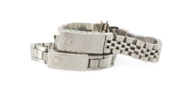 TWO ROLEX STAINLESS STEEL LADIES' WATCH BRACELETS, jubilee link and oyster link respectively, both