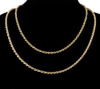 9CT GOLD ROPE-TWIST CHOKER NECKLACE, 47cms (l); and a further 9ct gold rope-twist choker necklace,