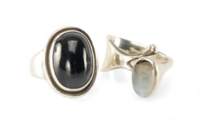 GEORG JENSEN CABOCHON AMETHYST & SILVER RING, London import marks for 1969, size R; and a Georg