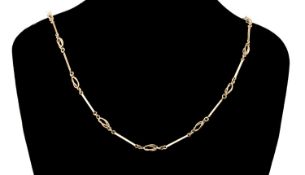 9CT GOLD BAR & SPIRAL LINK NECKLACE, 62cms long, 13.6g Provenance: private collection Pembrokeshire,