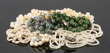 ASSORTED PEARLS & JEWELLERY comprising boxed fine triple row cultured pearl necklace with silver