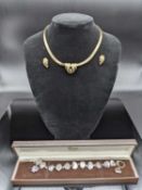 CHRISTIAN DIOR NECKLACE & EARRINGS, gilt metal set with paste crystals, together with Keshi pearl