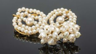 TWO PAIRS OF 18CT GOLD-MOUNTED PEARL EARRINGS, one pair in cluster form, the other in concentric