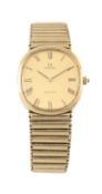 OMEGA DEVILLE SILVER GILT WRISTWATCH, circa 1975, gold-coloured dial, manual-wind calibre 625