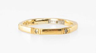 22CT GOLD BAND, faceted design with diamond chips, ring size L, 3.0g in ring box Provenance: private