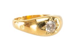 ANTIQUE 18CT GOLD DIAMOND 'GYPSY' SET GENT'S RING, the single old-cut stone measuring 0.5ct approx.,