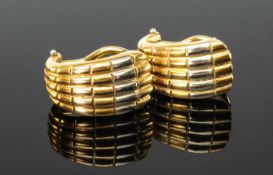 PAIR OF 18CT GOLD BI-COLOUR CLIP-ON EARRINGS, of ribbed design, stamped '750', 9.3g in Brother