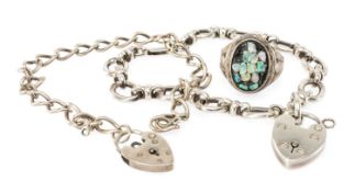 SILVER 'SNAFFLE BIT' BRACELET with lobster claw clasp and additional padlock-form charm; further