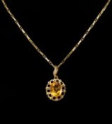 18CT GOLD CITRINE PENDANT, the oval-cut stone approx. 14 x 10mms, in open frame mount with leaf-