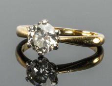 18CT GOLD DIAMOND SOLITAIRE RING, yellow gold shank with modern brilliant-cut diamond of 1.00ct,