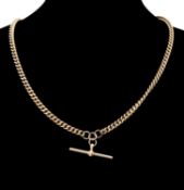 9CT GOLD CURB-LINK ALBERT, import marks for Sheffield 1990, with T-bar and two swivels, 52cms