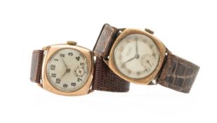 TWO VINTAGE 9CT GOLD WRISTWATCHES, comprising Majex 15 jewels, and another, leather straps (2)