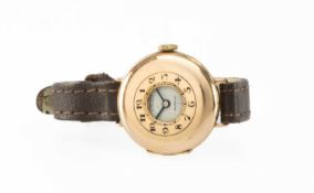 9CT GOLD LADIES' HALF HUNTER WRISTWATCH, enamelled numerals to upper case, later 'Precista' white