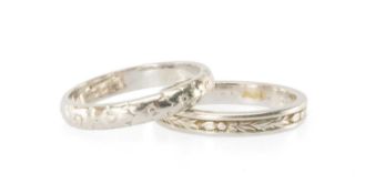 TWO PLATINUM ENGRAVED BANDS, both ring size N, 9.9g gross (2) Provenance: private collection