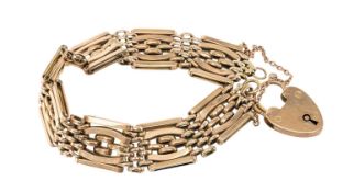 9CT GOLD GATE-LINK BRACELET with padlock clasp, approx. 20.6g Provenance: private collection Vale of
