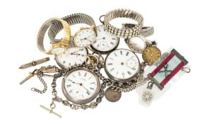 ASSORTED WATCHES & COLLECTABLES comprising four silver open faced pocket watches, silver chain and