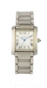 CARTIER TANK FRANCAISE SILVER BRACELET WATCH, white enamel dial with calendar at 6, secret signature