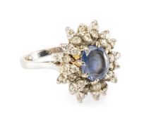 18CT WHITE GOLD SAPPHIRE & DIAMOND CLUSTER RING, ring size K (bead), 7.9g Provenance: private
