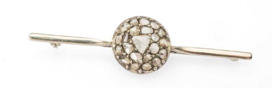 ANTIQUE ROSE DIAMOND CLUSTER BAR BROOCH, the diamond cluster set in silver, on a later silver bar
