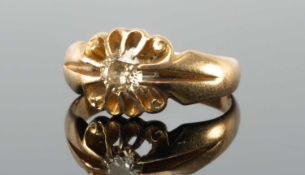 EDWARDIAN 18CT GOLD SOLITAIRE DIAMOND RING, the single stone in belcher/buttercup setting, diamond