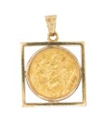 EDWARD VII HALF SOVEREIGN, 1903, in a 9ct gold quare pendant mount with textured bail, gross