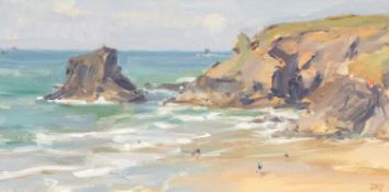 ‡ DAVID PILGRIM (English, b. 1975) oil on board - Cornwall coastline, entitled verso 'Will's Rock