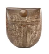 ‡ PETER HAYES (English, b. 1946) ceramic sculpture - large raku bow form with inlaid copper disc,