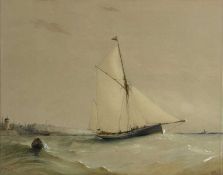 BARLOW MOORE (English, 1834-1897) watercolour - Cutter flying red burgee with chalk cliffs and