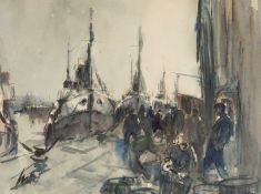 ‡ STANLEY COOKE (English, 1913-1996) watercolour - entitled verso 'Swansea Docks', signed lower