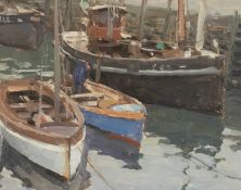 ‡ HARRY LEITH-ROSS (Anglo-American, 1886-1973) oil on board - fishing boats in a harbour, signed,