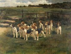 ATTRIBUTED TO HENRY HARDY SIMPSON (English, 1856-1920) oil on canvas - pack of beagles, entitled