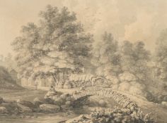 ATTRIBUTED TO THOMAS HEARNE (English, 1744-1817) watercolour en grisaille - stone bridge with