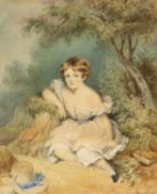 GEORGE HAYTER (English, 1792-1871) watercolour - portrait of a young girl, signed, in period gilt