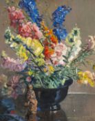 ALBERT WOODS (English, 1871-1944) oil on board - 'Flowers in a Bowl', signed lower right, The