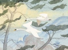 ‡ MARY FAIRCLOUGH (English, 1913-2000) watercolour - two swans in flight, 25 x 34cms Provenance:
