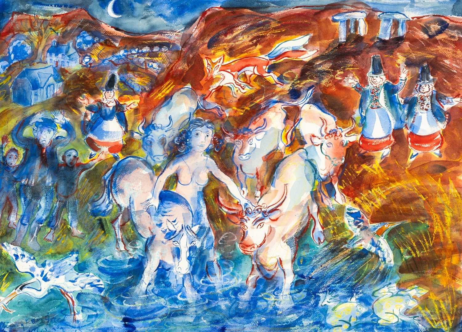 Welsh Fans ROBERT MACDONALD (British, lives/works Wales b. 1935) watercolour ...