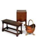 THREE FURNISHING ITEMS, to include mahogany pot cupboard, 70 (h) x 36cms²; oak long stool, 39 (h)