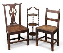 TWO FARMHOUSE CHAIRS and a folding cake stand Provenance: private collection Gwynedd