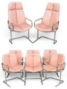 SET OF EIGHT PIEFF MID-CENTURY DINING CHAIRS (6+2), designed by Tim Bates, with pale pink leather