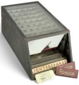 VINTAGE STEEL CABINET for Ronson Lighter Spares, with glass top, mirrored front, six drawers, with