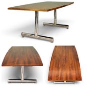 GOOD MID-CENTURY TYPE ROSEWOOD-TOP DINING TABLE with chrome base, 75 (h) x 200 (w) x 100cms (d)