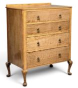 MID-CENTURY OAK CHEST OF FOUR DRAWERS with rail back, 98 (h) x 81 (w) x 49cms (d) Provenance: