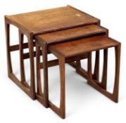 MID-CENTURY TEAK TYPE NEST OF THREE COFFEE TABLES, 49 (h) x 54 (w) x 44cms (d) the largest