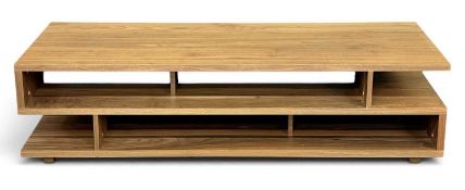 CONTEMPORARY OAK LOUNGE TV STAND with multiple shelves, 45 (h) x 172 (w) x 60cms (d) Provenance: